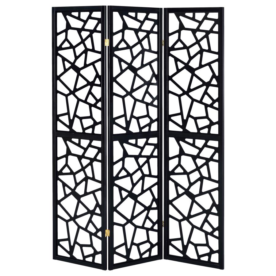 Nailan 3-Panel Room Divider Folding Screen Black Open Mosaic - 900092
