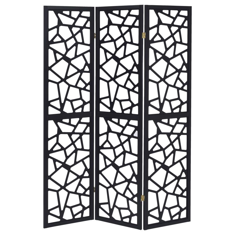Nailan 3-Panel Room Divider Folding Screen Black Open Mosaic - 900092
