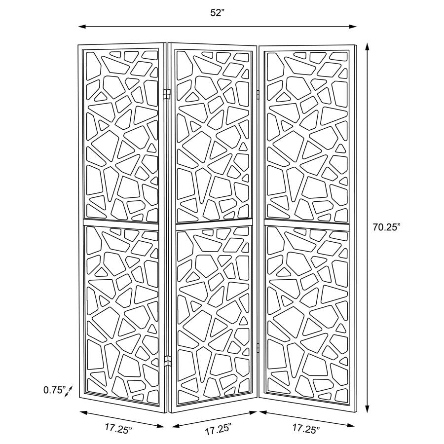 Nailan 3-Panel Room Divider Folding Screen Black Open Mosaic - 900092