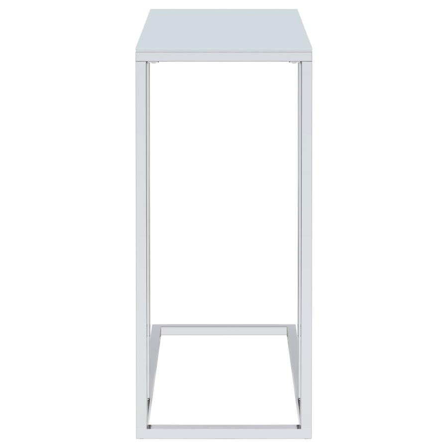 Stella White Glass Top C-Shaped Sofa Side Table Chrome - 900250