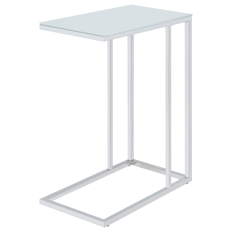 Stella White Glass Top C-Shaped Sofa Side Table Chrome - 900250