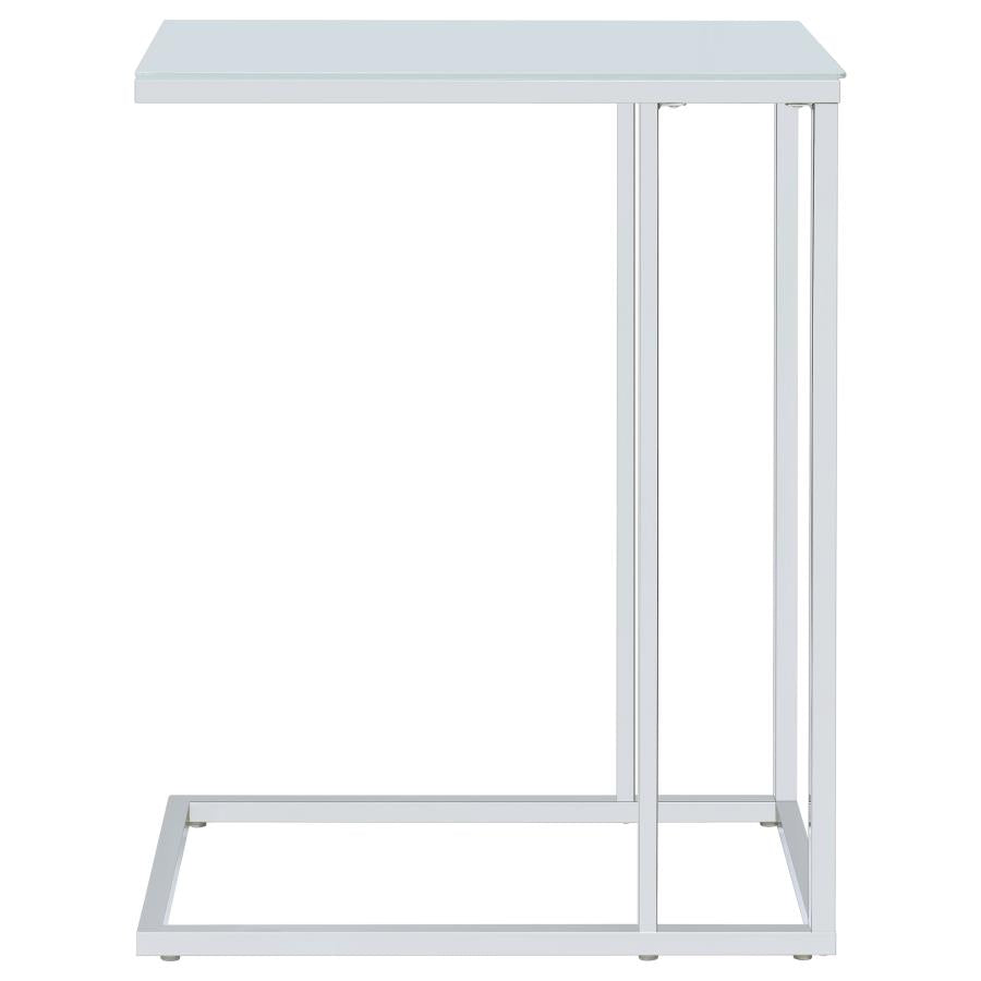 Stella White Glass Top C-Shaped Sofa Side Table Chrome - 900250