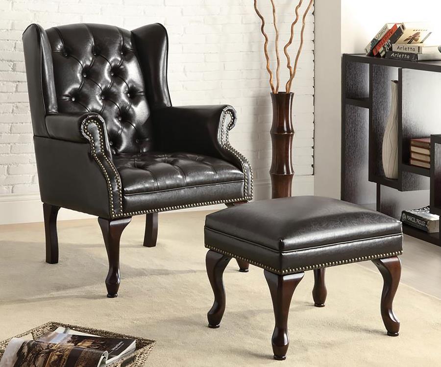 Roberts Upholstered Wingback Chair and Ottoman Set Black - 900262