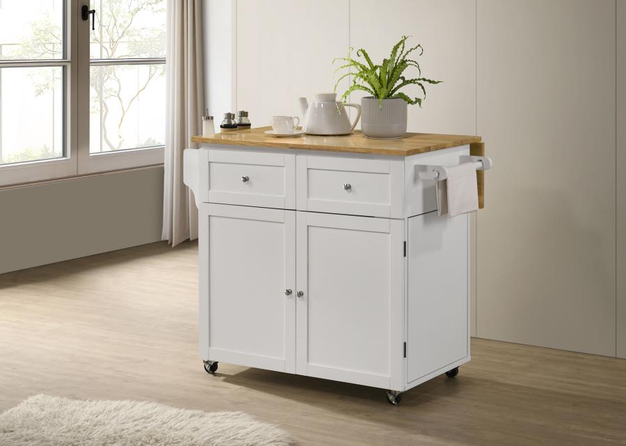Jalen 3-door Mobile Kitchen Cart Natural Brown and White - 900558