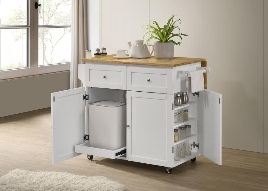 Jalen 3-door Mobile Kitchen Cart Natural Brown and White - 900558