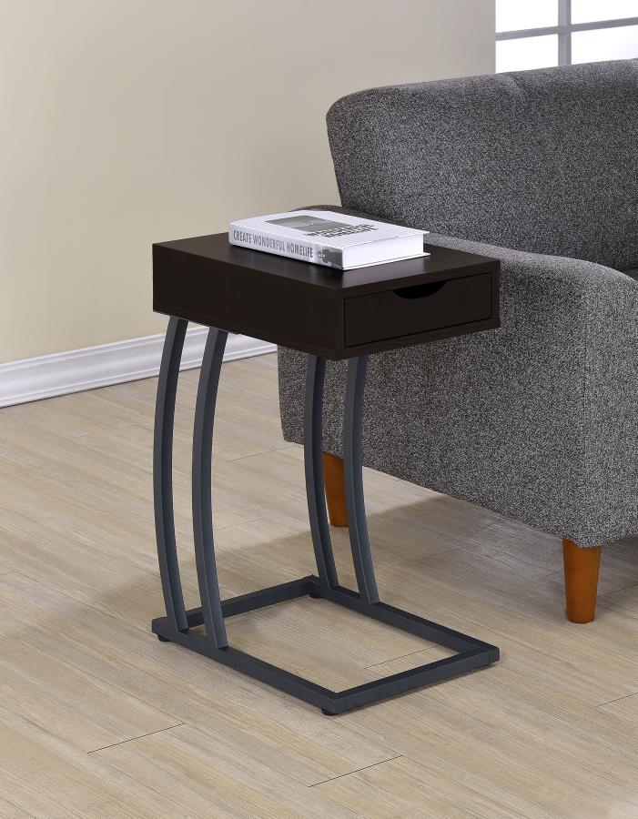 Troy 1-drawer C-Shaped Side Table Power Outlet Cappuccino - 900578