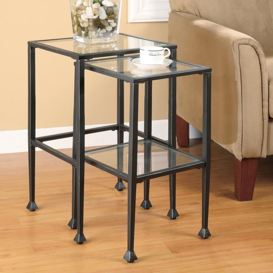 Leilani 2-piece Glass Top Nesting Table Set Black - 901073