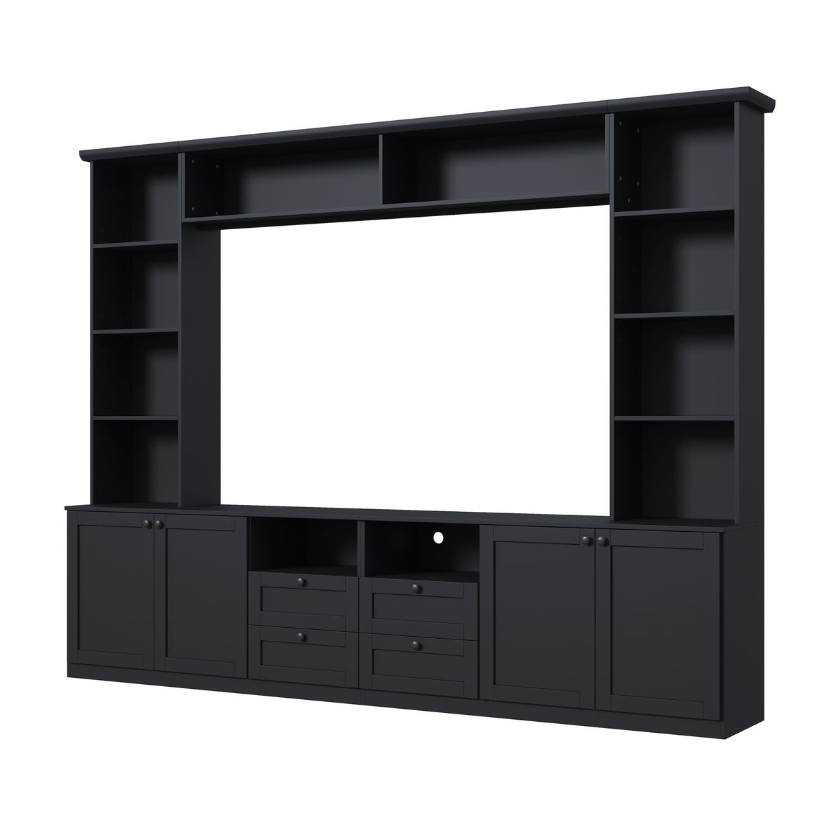 Farmhouse Elegant Entertainment Center Wall Unit With 4 Drawers