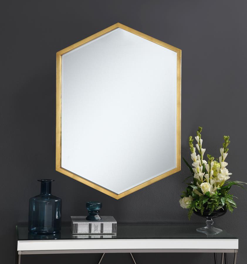 Bledel 24 x 34 Inch Hexagonal Wall Mirror Gold - 902356