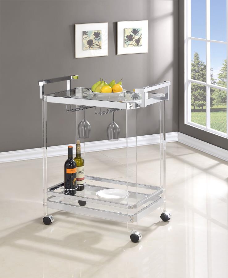Jefferson 2-tier Glass Shelf Acrylic Bar Cart Chrome - 902589