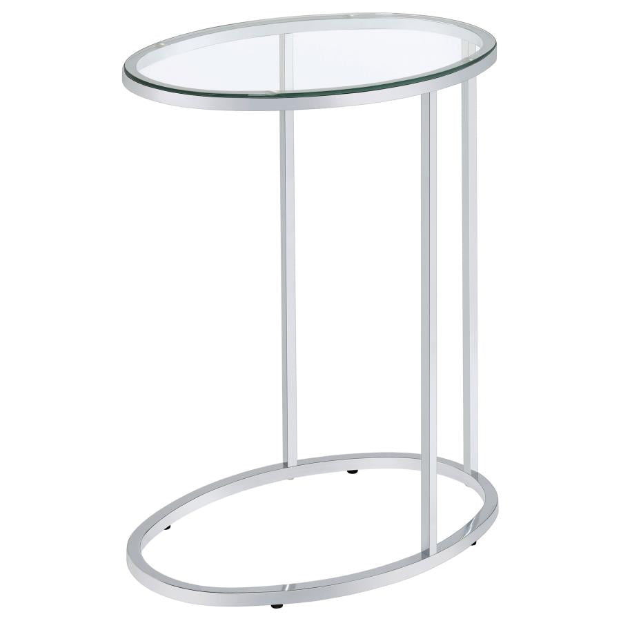 Kyle Oval Glass Top C-Shaped Sofa Side Table Chrome - 902927