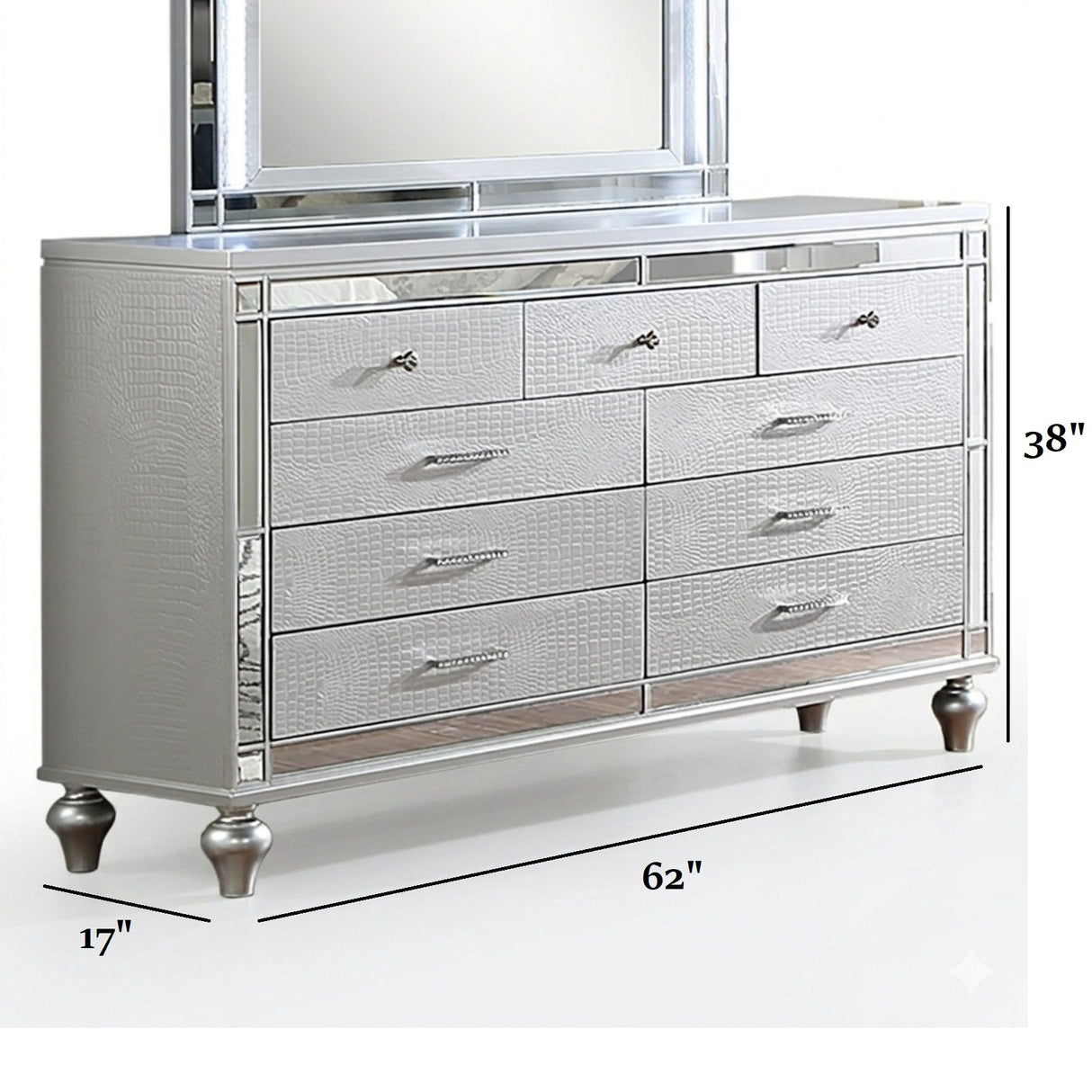 1 Piece Dresser With Snake Skin Bedroom Furniture - Silver
