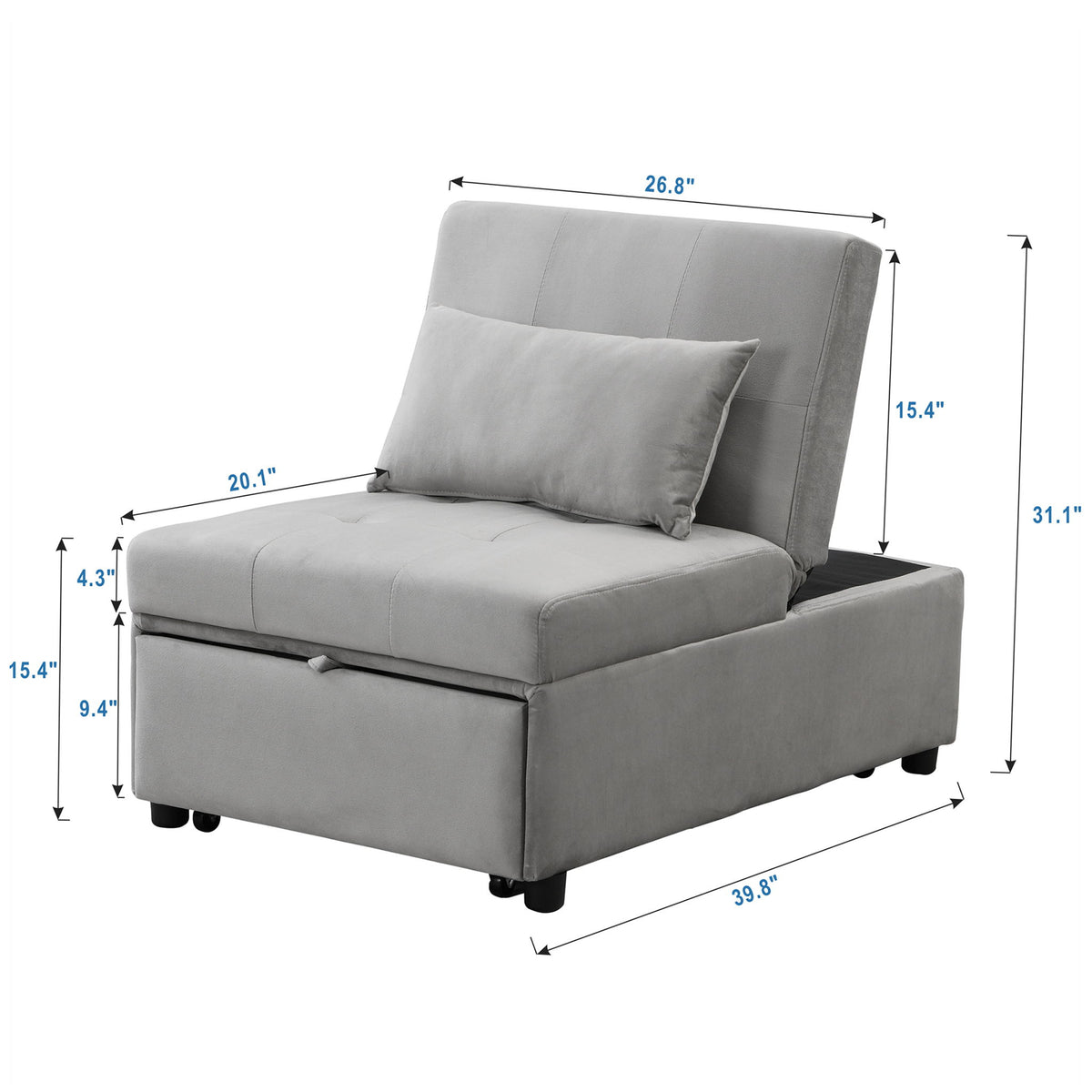 Folding Ottoman Sofa Bed - Gray