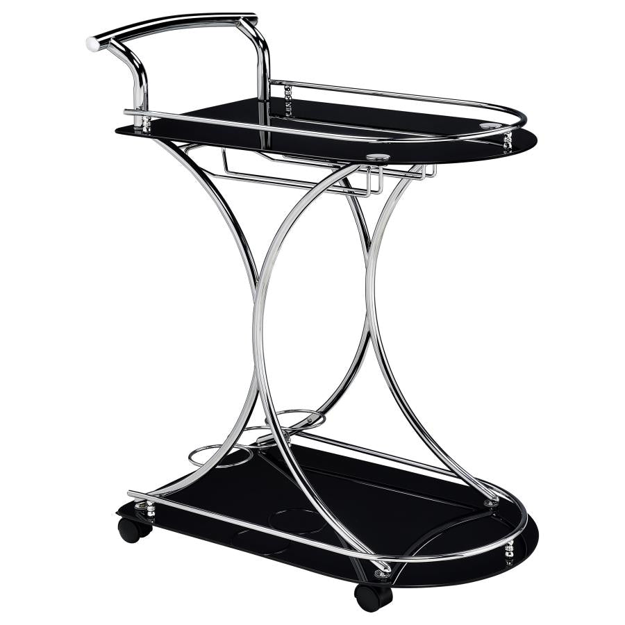 Elfman 2-tier Glass Shelf Metal Bar Cart Black and Chrome - 910001