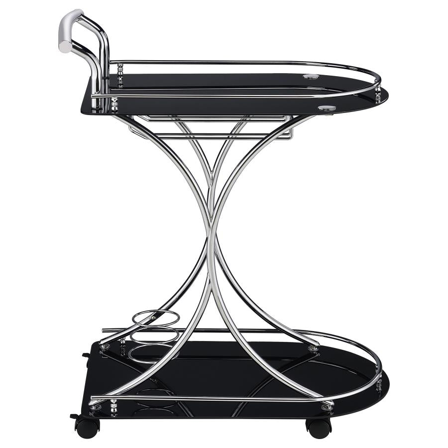 Elfman 2-tier Glass Shelf Metal Bar Cart Black and Chrome - 910001