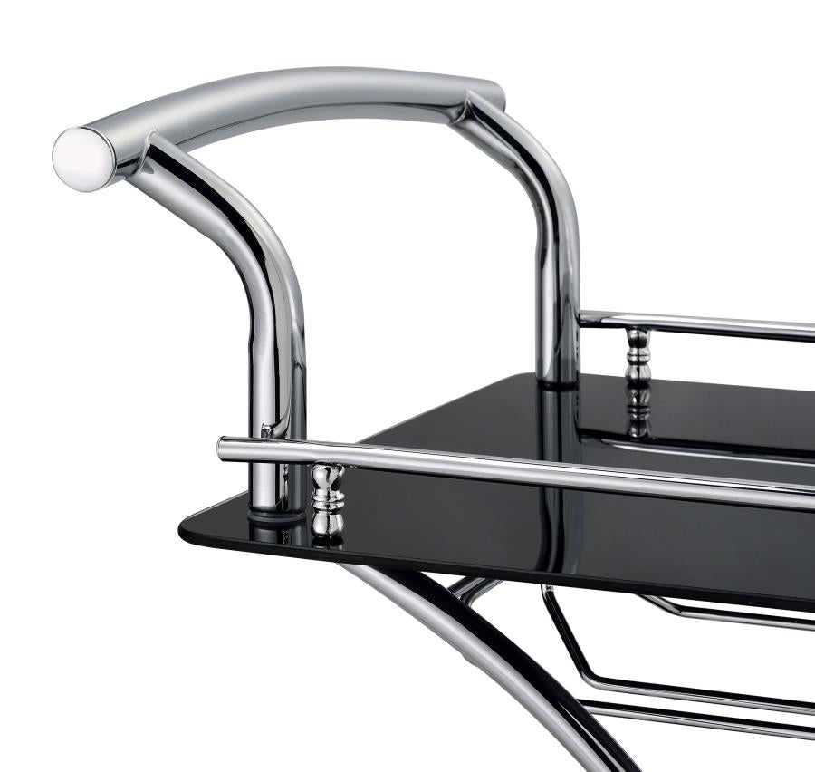 Elfman 2-tier Glass Shelf Metal Bar Cart Black and Chrome - 910001