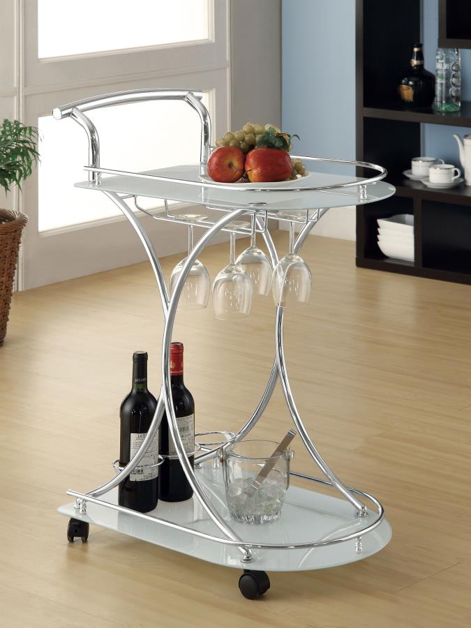 Elfman 2-tier Glass Shelf Metal Bar Cart White and Chrome - 910002
