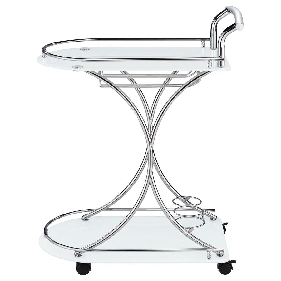 Elfman 2-tier Glass Shelf Metal Bar Cart White and Chrome - 910002