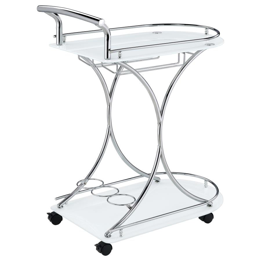 Elfman 2-tier Glass Shelf Metal Bar Cart White and Chrome - 910002