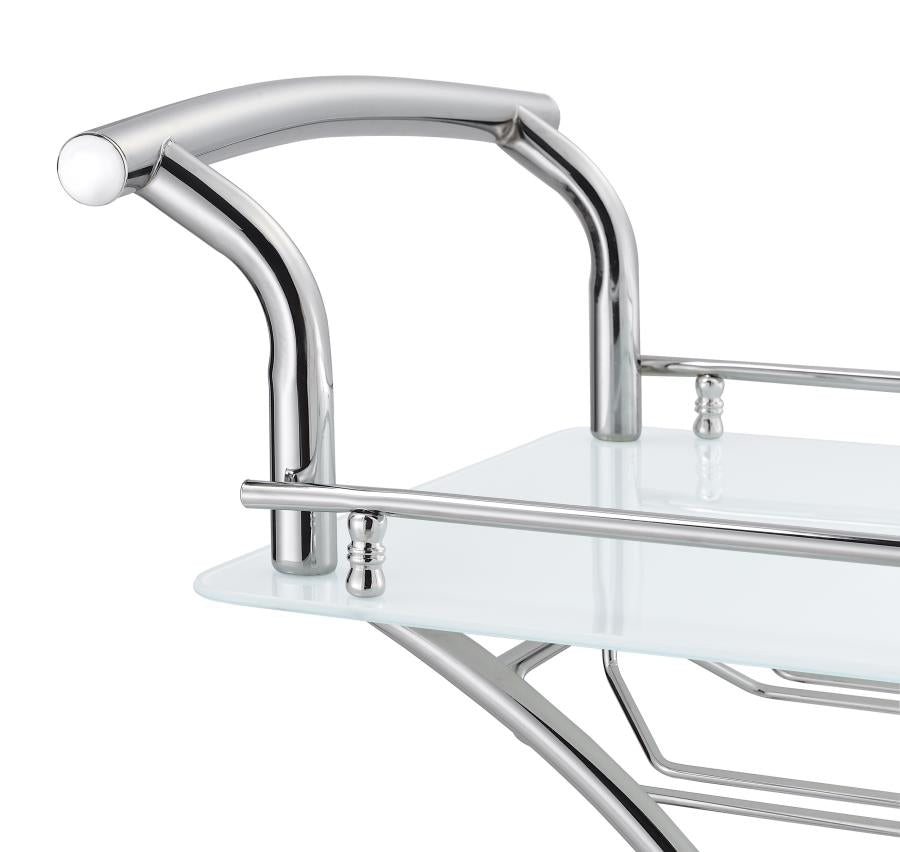 Elfman 2-tier Glass Shelf Metal Bar Cart White and Chrome - 910002
