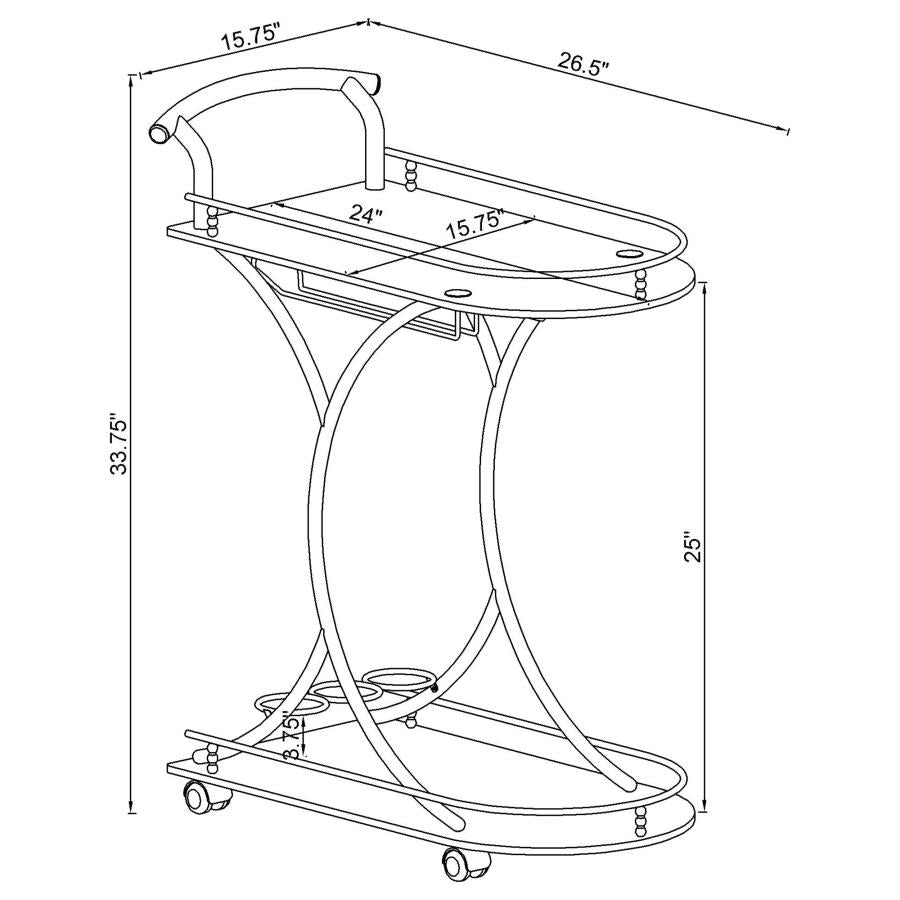 Elfman 2-tier Glass Shelf Metal Bar Cart White and Chrome - 910002