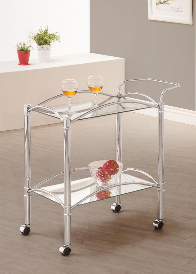 Shadix 2-tier Rectangular Glass Shelf Metal Bar Cart Chrome - 910077