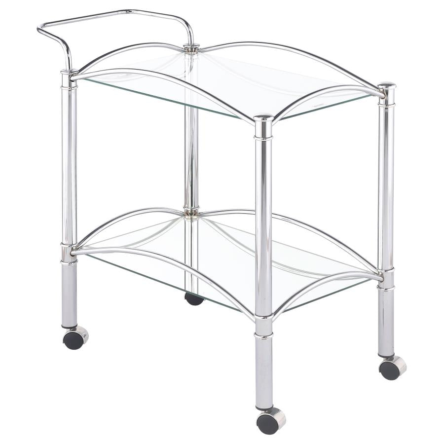 Shadix 2-tier Rectangular Glass Shelf Metal Bar Cart Chrome - 910077