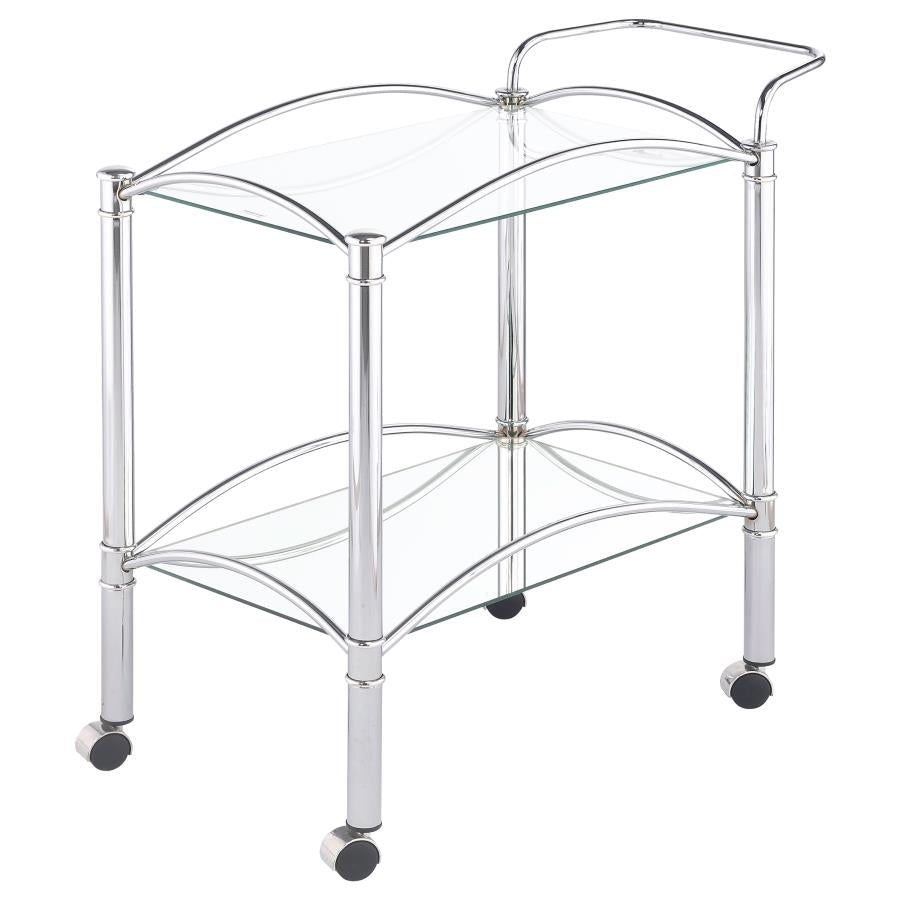 Shadix 2-tier Rectangular Glass Shelf Metal Bar Cart Chrome - 910077