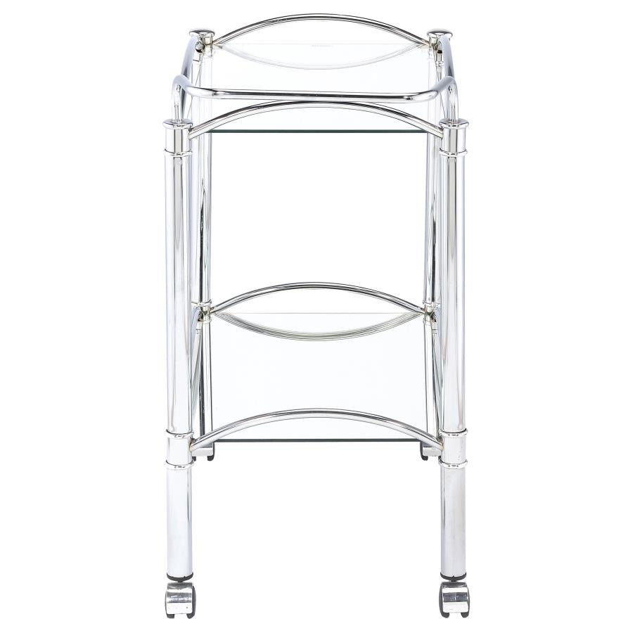 Shadix 2-tier Rectangular Glass Shelf Metal Bar Cart Chrome - 910077