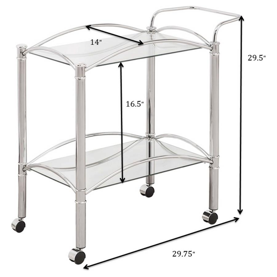 Shadix 2-tier Rectangular Glass Shelf Metal Bar Cart Chrome - 910077