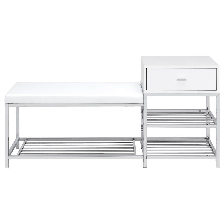 Siega 1-Drawer Shoe Storage Entryway Bench White High Gloss and Chrome - 910223