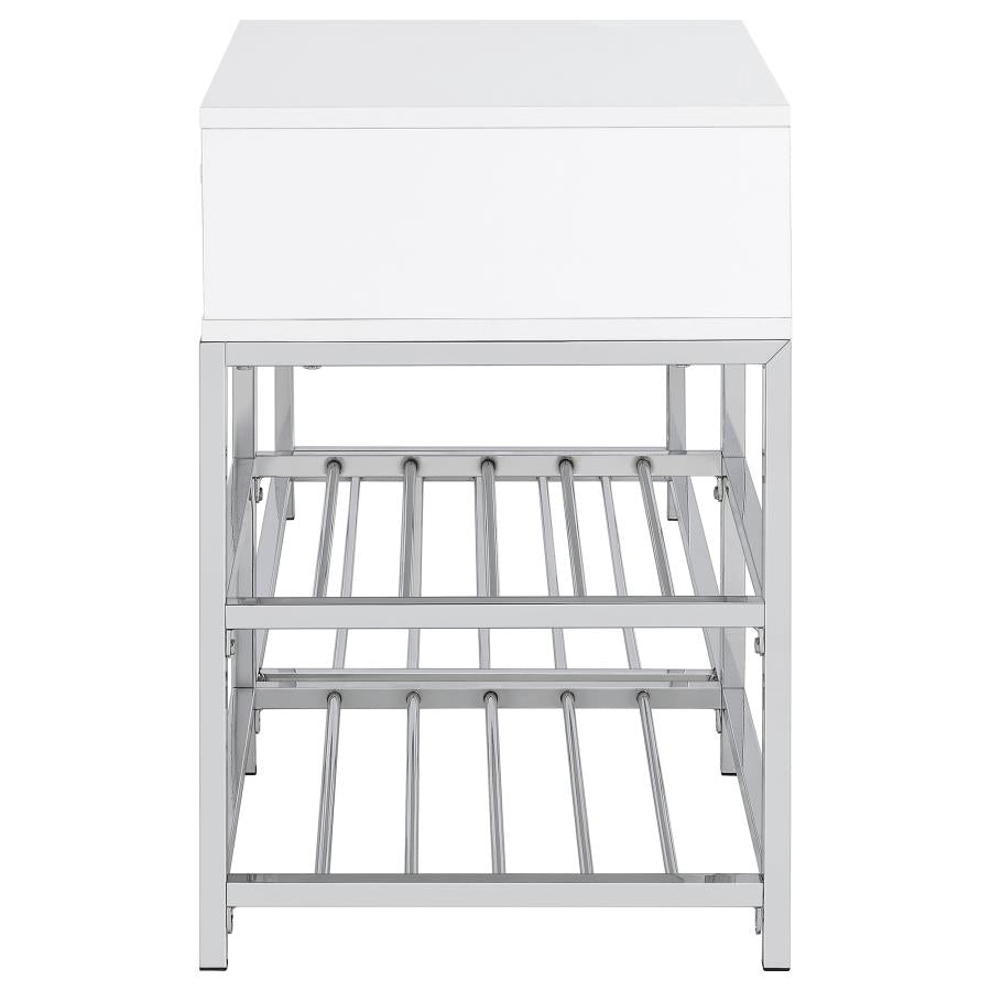 Siega 1-Drawer Shoe Storage Entryway Bench White High Gloss and Chrome - 910223