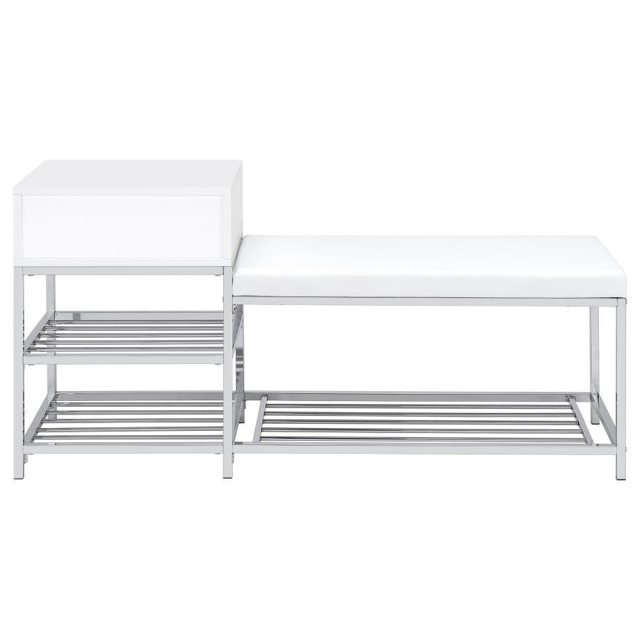 Siega 1-Drawer Shoe Storage Entryway Bench White High Gloss and Chrome - 910223