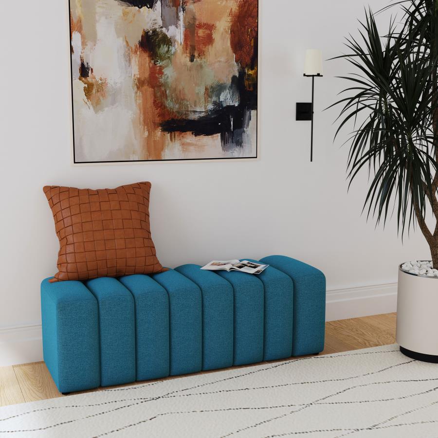 Summer Fabric Upholstered Tufted Accent Bench Peacock Blue - 910293