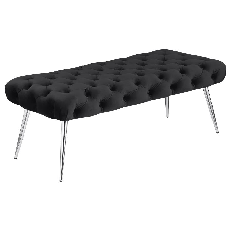 Ella Upholstered Tufted Bench Stainless Steel Legs Black - 910333