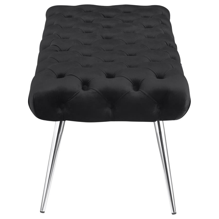 Ella Upholstered Tufted Bench Stainless Steel Legs Black - 910333