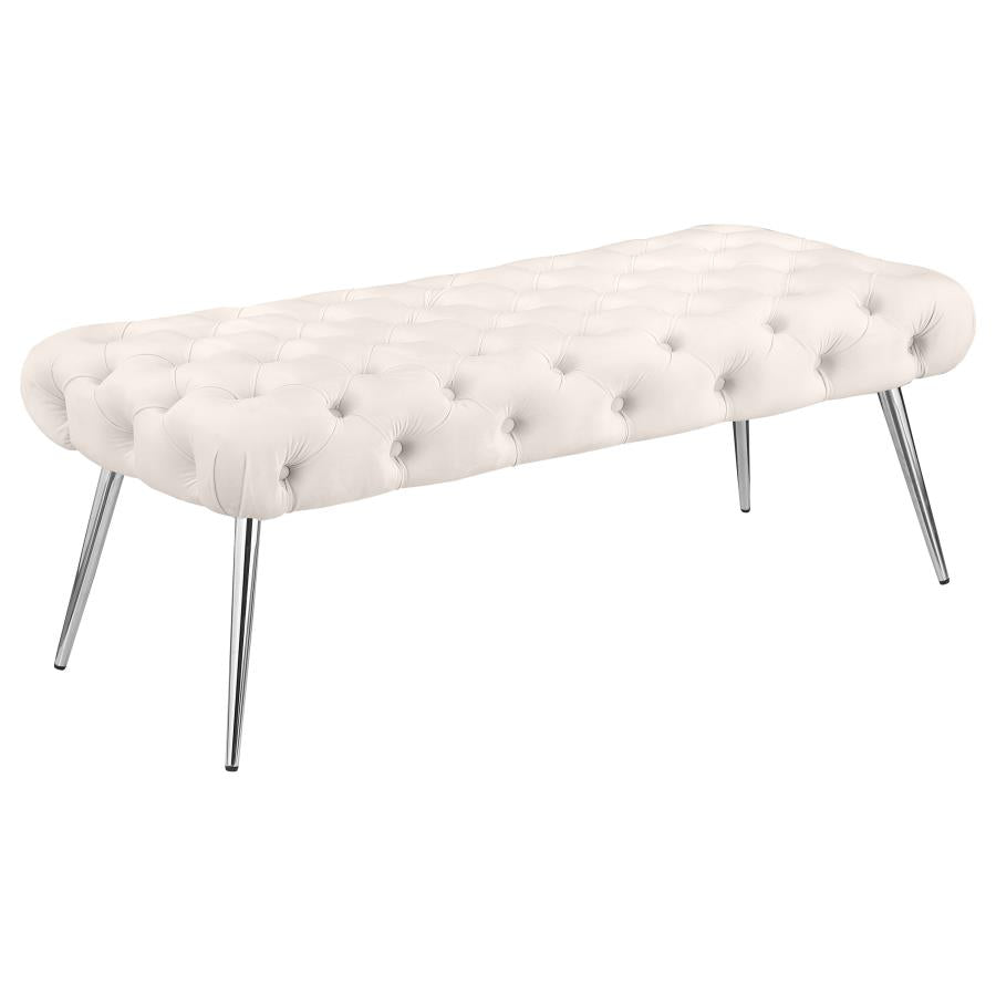 Ella Upholstered Tufted Bench Stainless Steel Legs Ivory - 910334