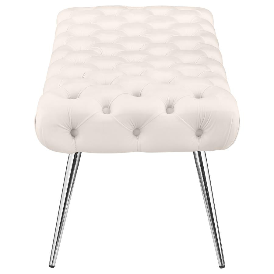 Ella Upholstered Tufted Bench Stainless Steel Legs Ivory - 910334