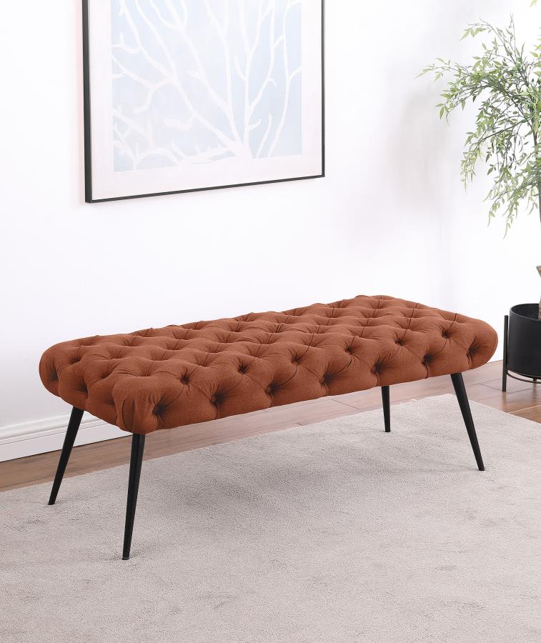 Ella Upholstered Tufted Bench Metal Legs Rust - 910335