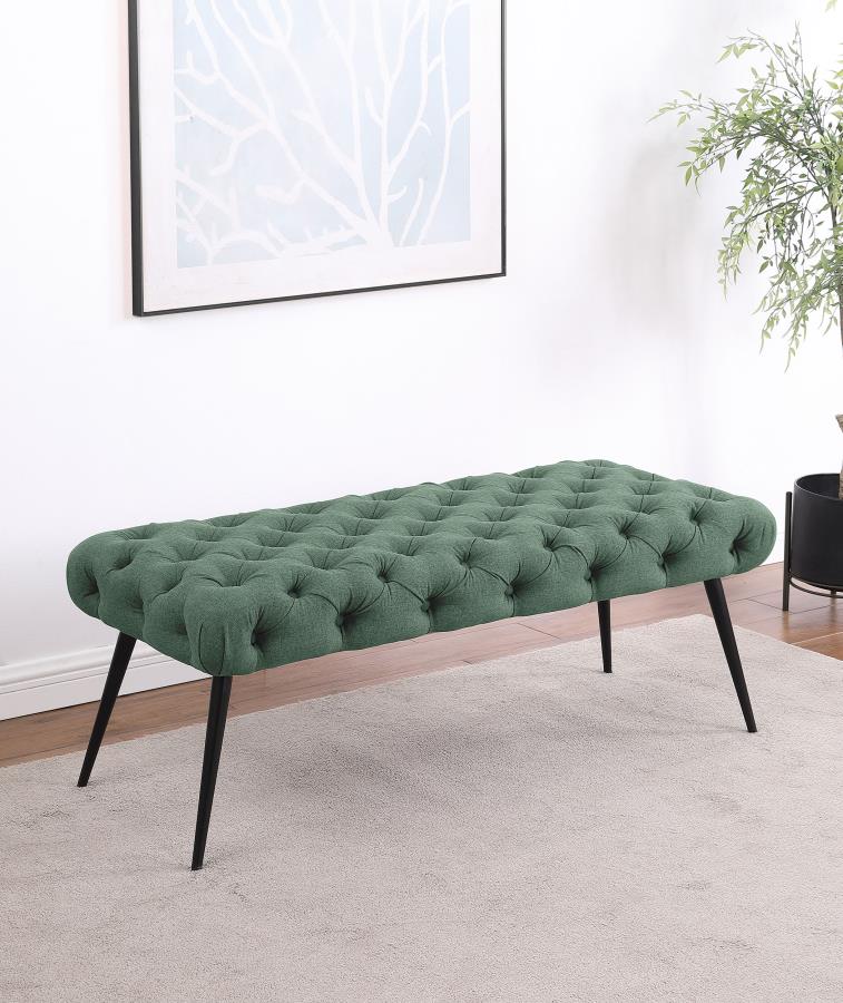 Ella Upholstered Tufted Bench Metal Legs Teal - 910336