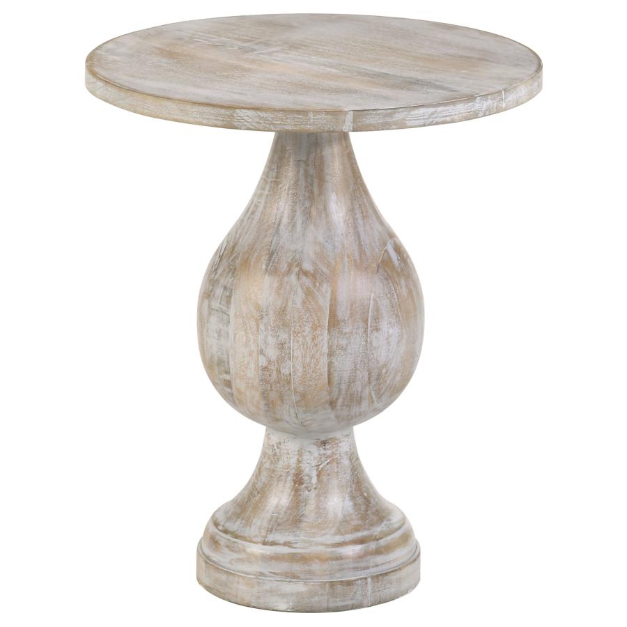 Dianella Round Pedestal Base Accent Side Table White Washed - 915107