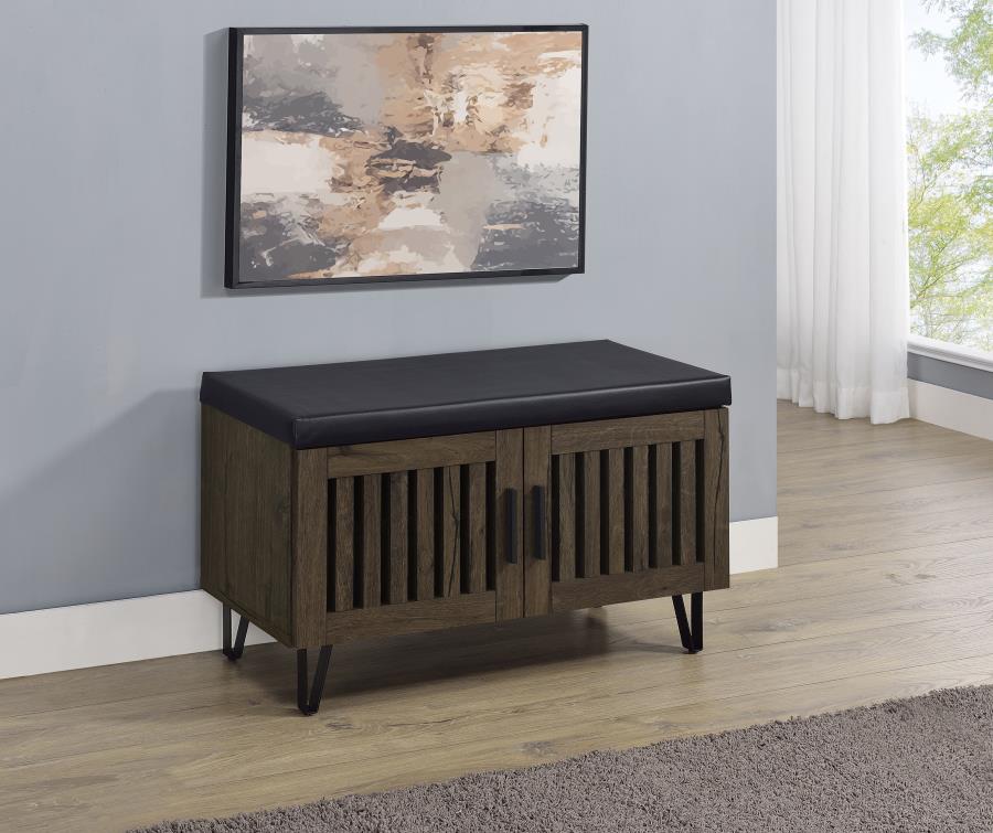 Brixton 2-door Padded Entryway Shoe Storage Bench Smoked Oak - 915153