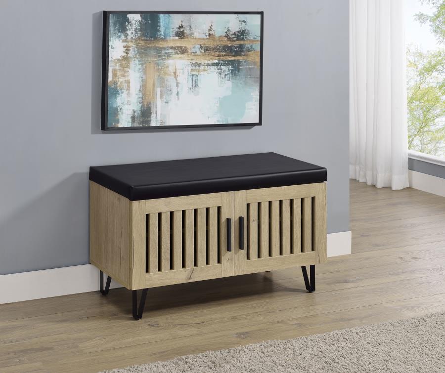 Brixton 2-door Padded Entryway Shoe Storage Bench White Oak - 915154