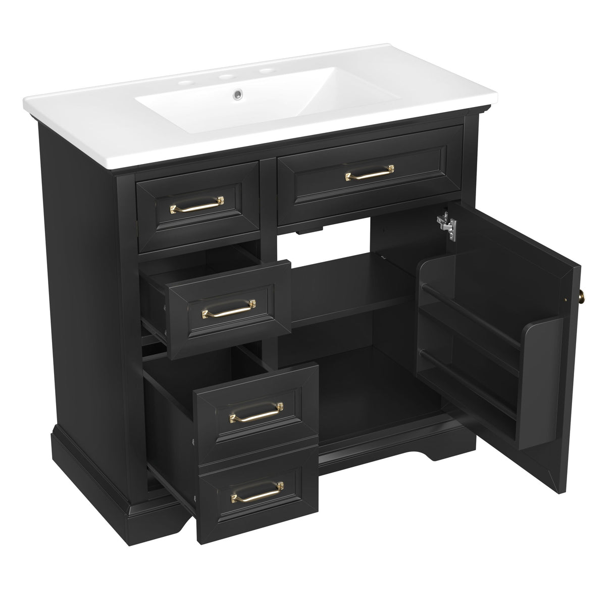 Modern Bathroom Vanity With Sink Top, 4 Drawers And 1 Soft-Close Door