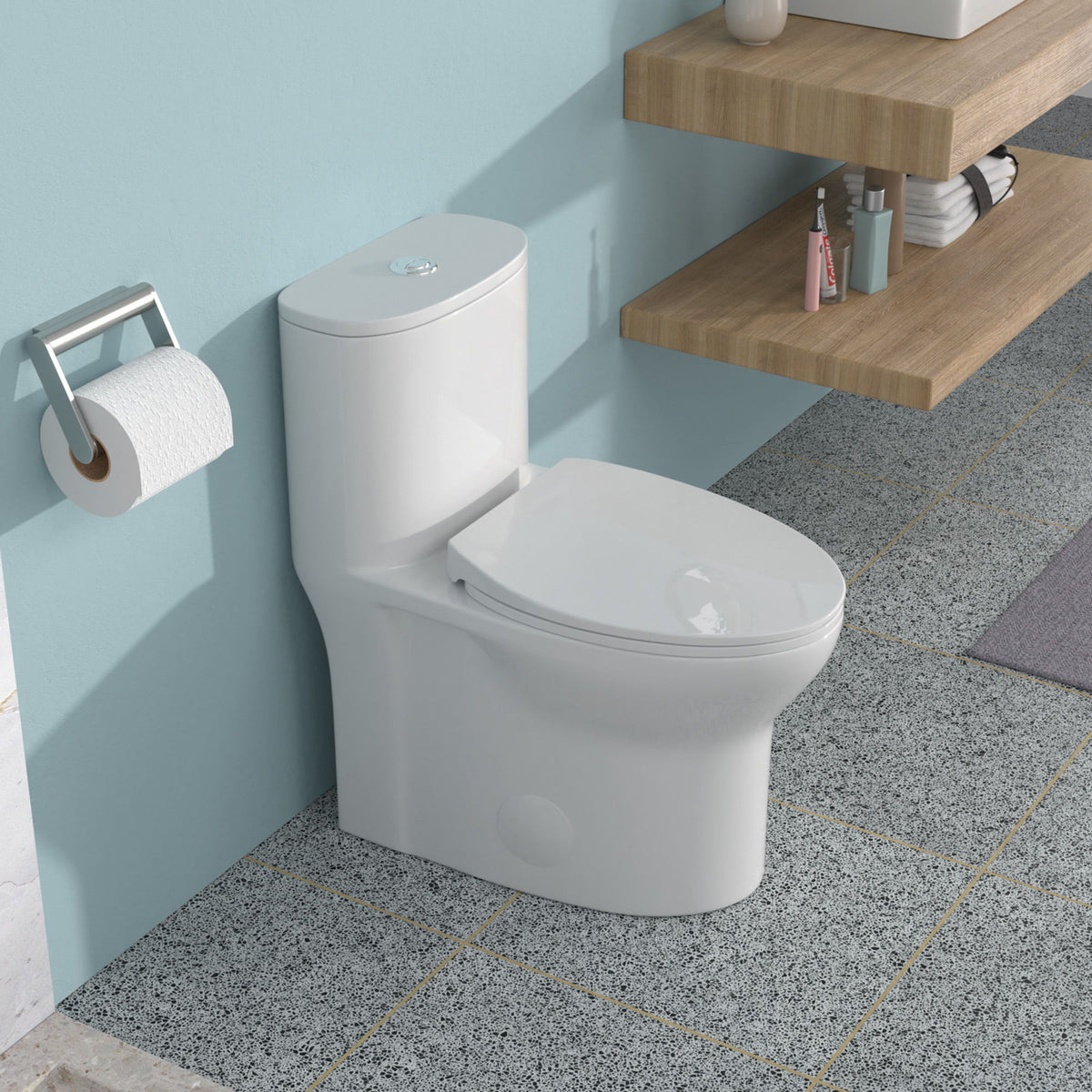 1 Piece Toilet For Bathroom, Dual Flush, Soft Closing Seat - White