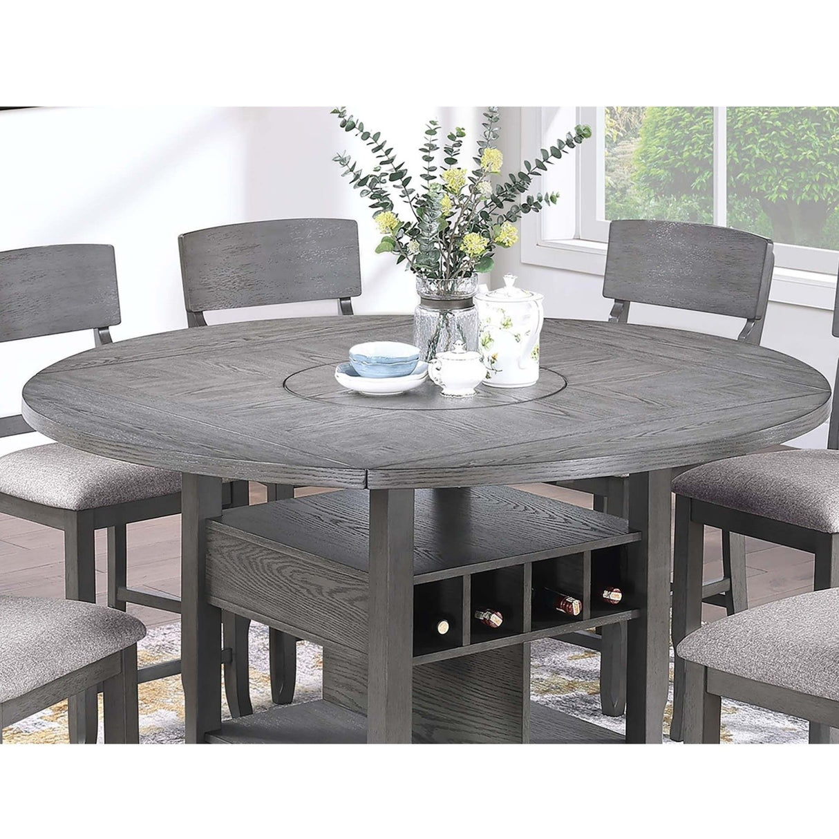 Contemporary Counter Height Dining Set With Built In Lazy Susan