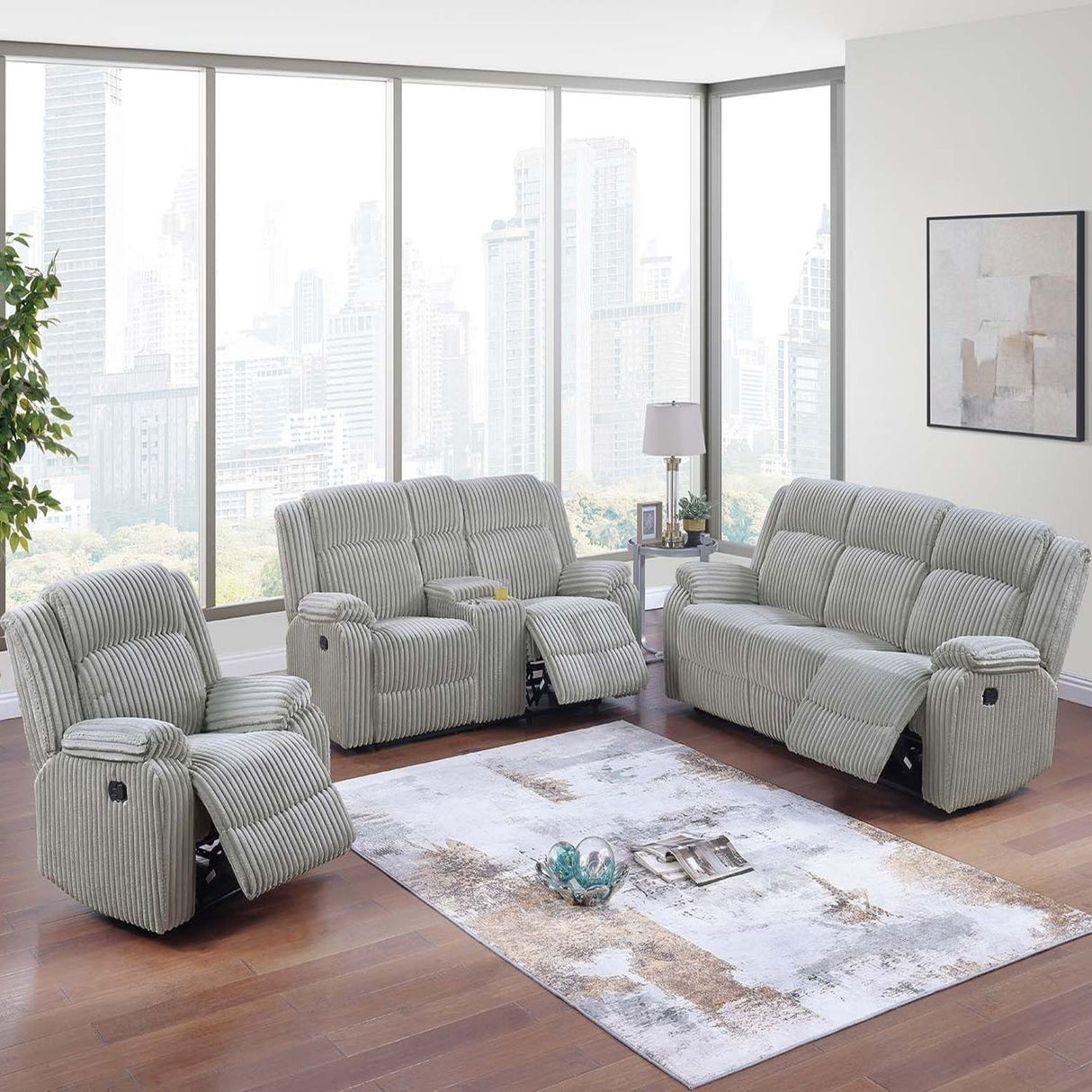 Modern Living Room Set With Pillow Arms