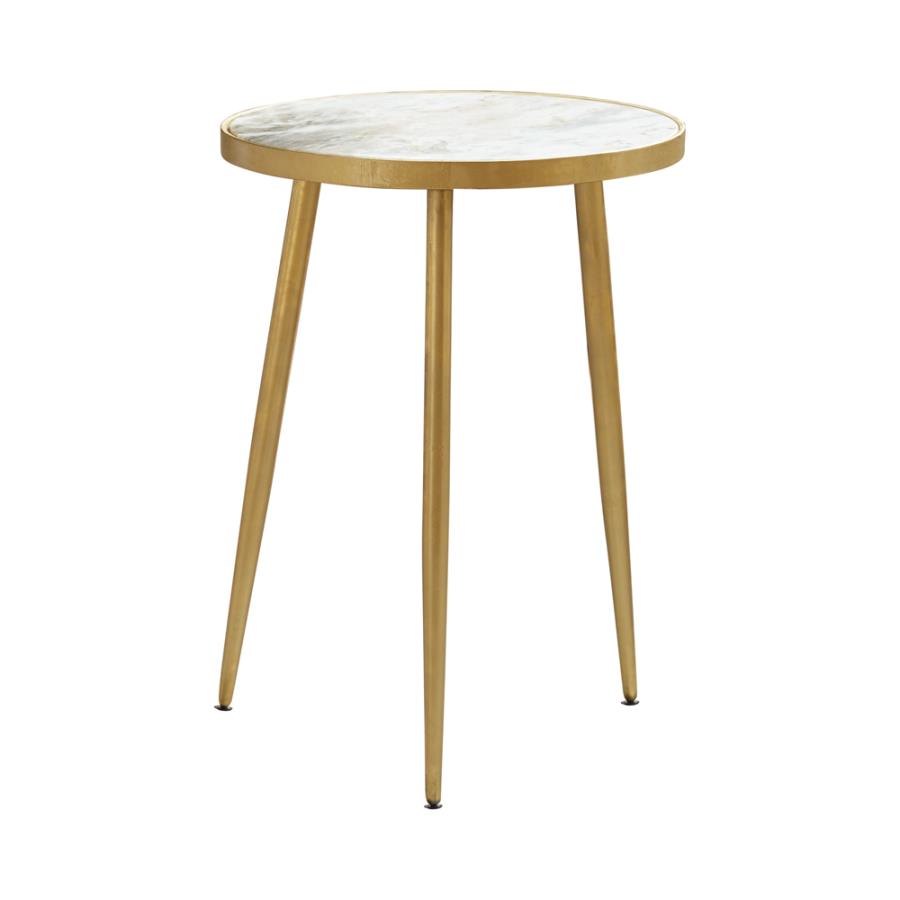 Acheson Round Marble Top Side Table White and Gold - 930060