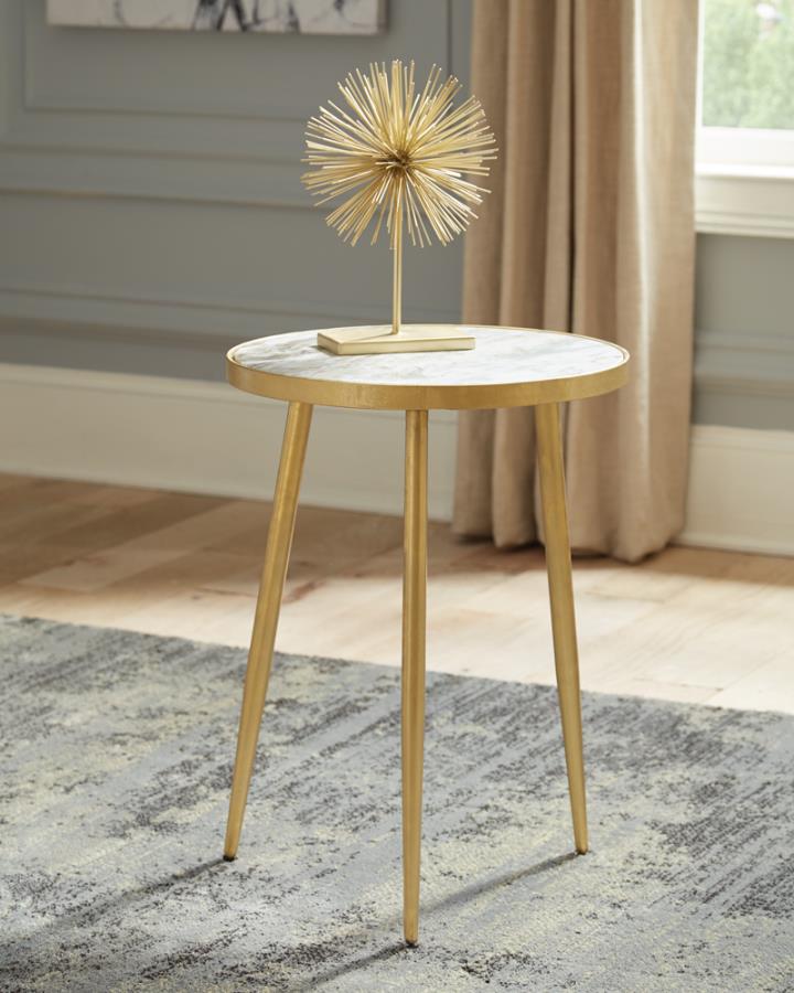 Acheson Round Marble Top Side Table White and Gold - 930060