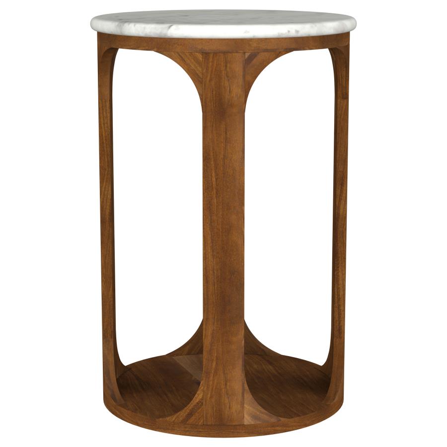 Berkeley Round Marble Top Side Table White and Brown - 930080